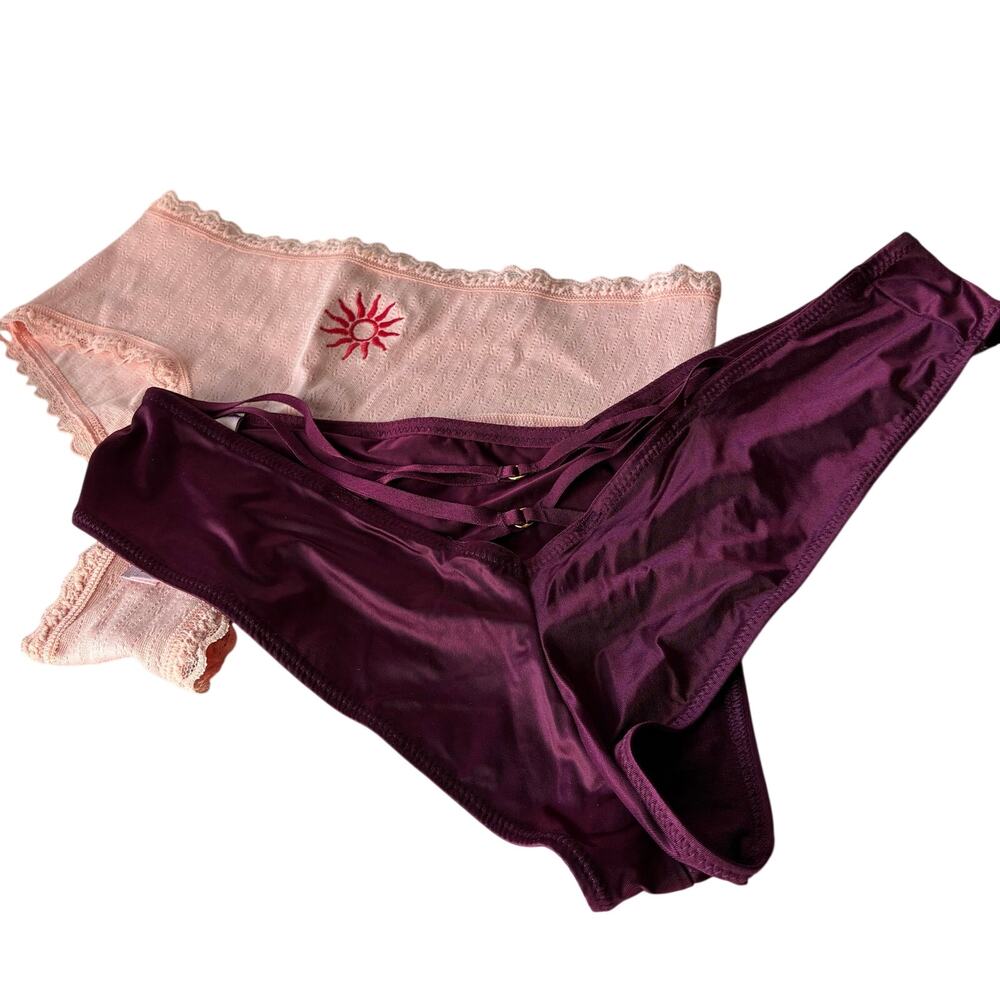 Victoria's Secret Panty Bundle Women's Small Strappy Satin Pointelle Lace Sun
